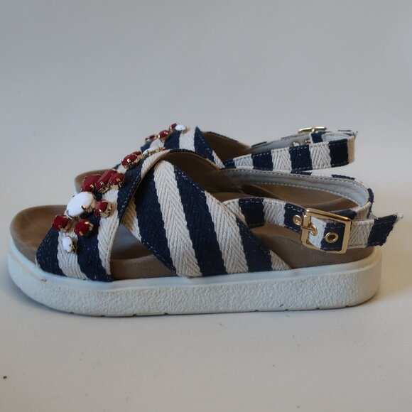 Inuikii Navy‎ & Cream Striped Jewel Sandals (Size 6) - Picture 5 of 8